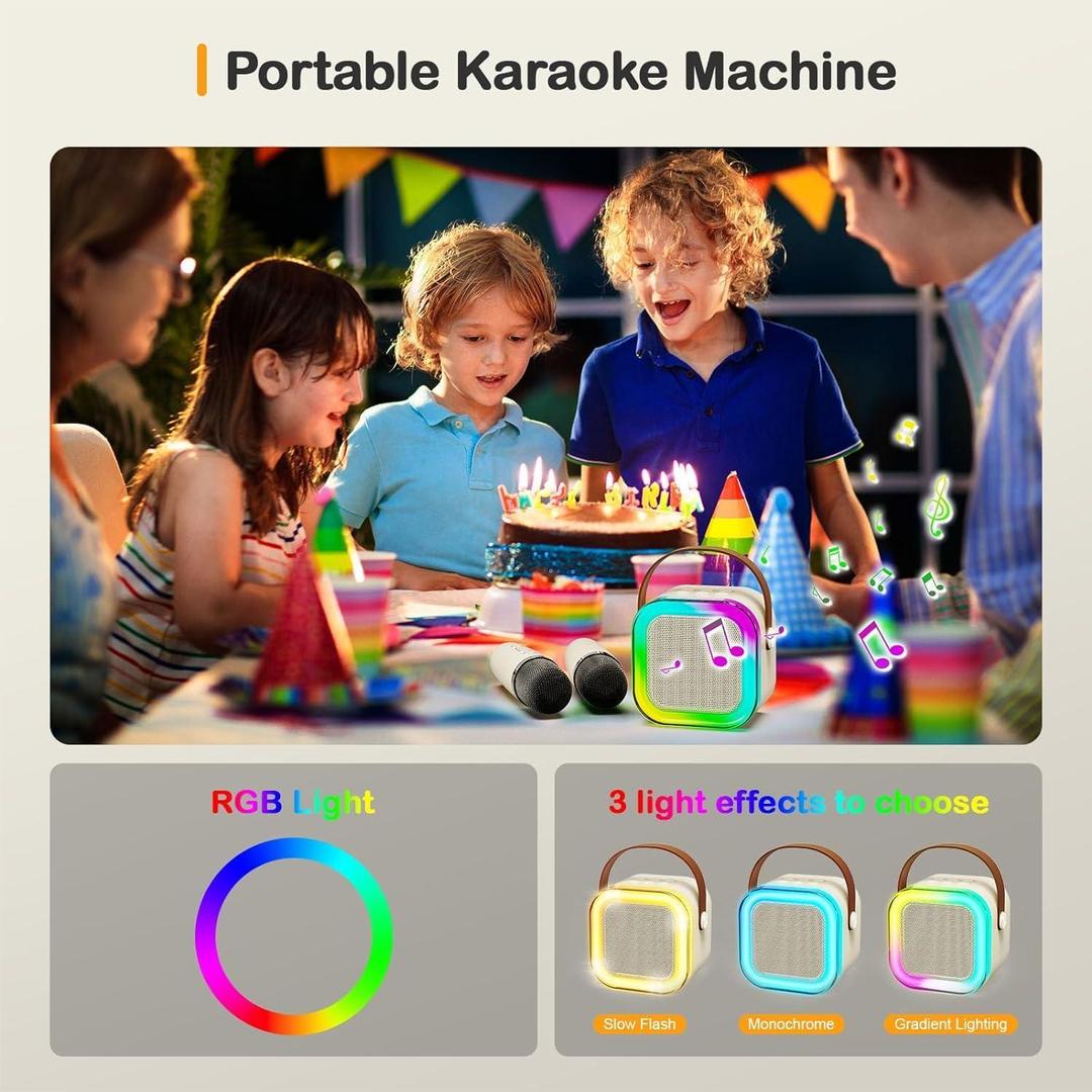 Mini Portable Karaoke Machine with Bluetooth Speaker & 2 Wireless Microphones